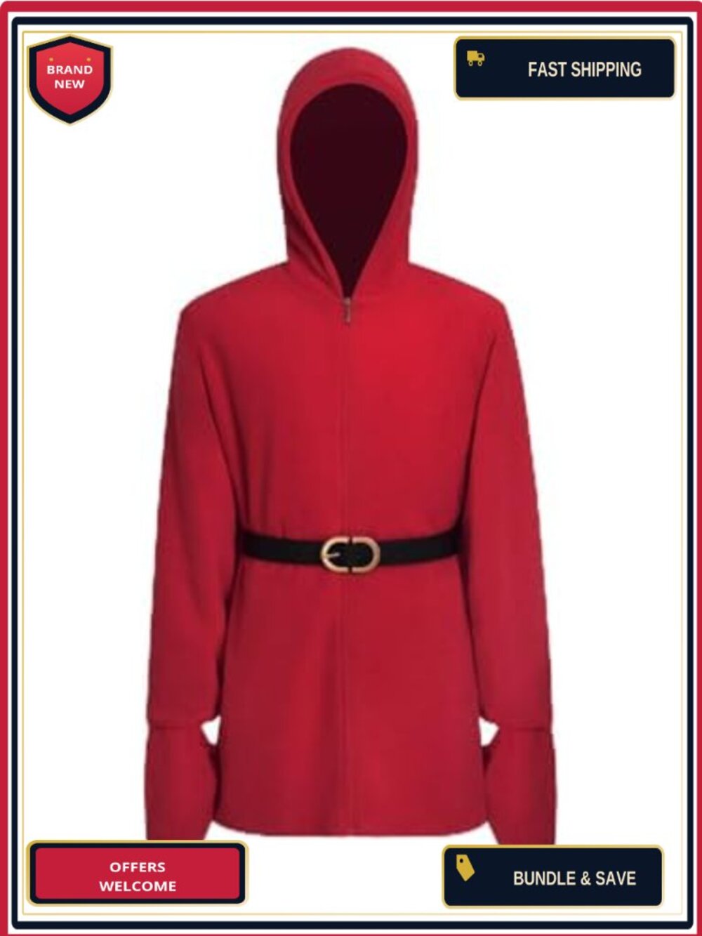 Adult Shy Guy Costume Red Coat Belt Mask Men Halloween Cosplay